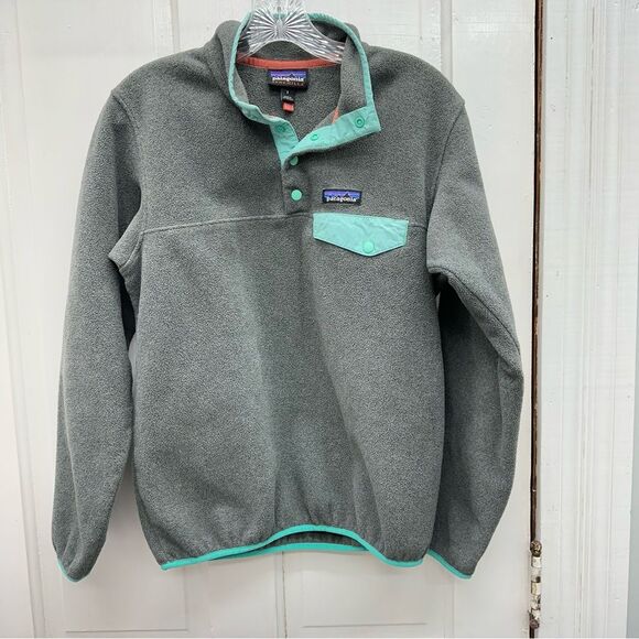 Patagonia Synchilla teal grey fleece 1/4 snap pullover jacket women's small - Picture 1 of 5